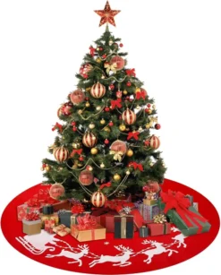 Weihnachtsbaum Rock Weihnachtsbaumdecke Rund Weihnachtsbaum Decke Groß Fell Christbaumdecke Christbaumständer Teppich Baumdecke Weihnachtsbaum Deko,100cm, Rot