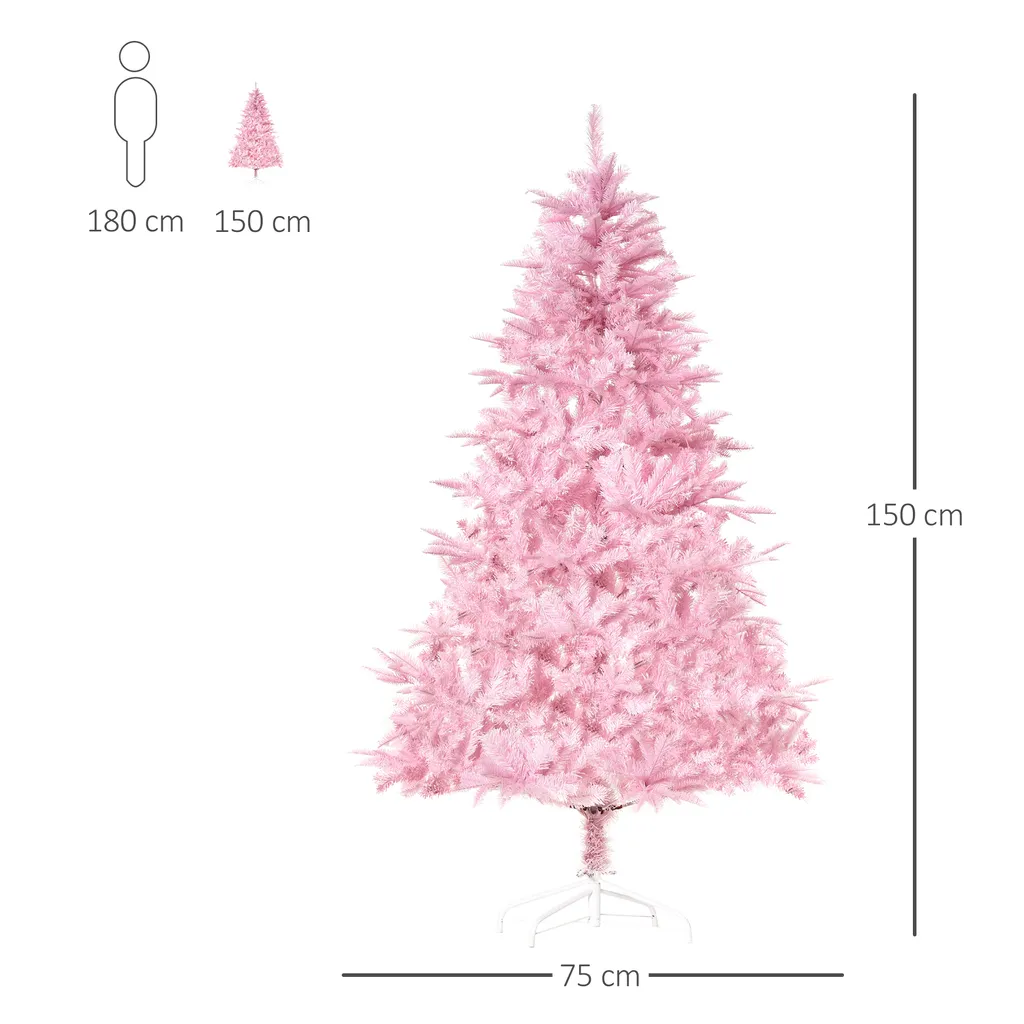 HOMCOM Künstlicher Weihnachtsbaum 1,5 M Christbaum Mit Abnehmbarer Und Faltbarer Basis Tannenbaum Einfacher Aufbau 576 Äste Flammhemmend Automatisch PVC Rosa Ø75 X 150 Cm 7 HOMCOM Künstlicher Weihnachtsbaum 1,5 M Christbaum Mit Abnehmbarer Und Faltbarer Basis Tannenbaum Einfacher Aufbau 576 Äste Flammhemmend Automatisch PVC Rosa Ø75 X 150 Cm – Bild 7