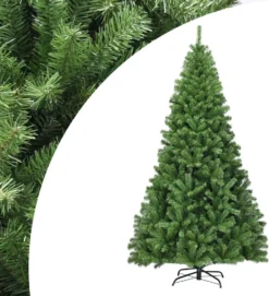 COSTWAY 225cm Künstlicher Weihnachtsbaum, Tannenbaum Mit Klappsystem, Christbaum 1346 Spitzen PVC Nadeln, Kunstbaum Weihnachten Metallständer, Grün