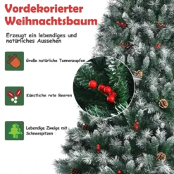 COSTWAY 180cm Künstlicher Weihnachtsbaum, Verschneiter Tannenbaum Mit 644 Tannenzapfen, Roten Beeren & Klappbarem Metallständer, Scharnier-Baum Christbaum Für Zuhause, Büro -Künstliche Weihnachtsbäume das Geschäft 6a3af97a37939022e8458a19eded092f