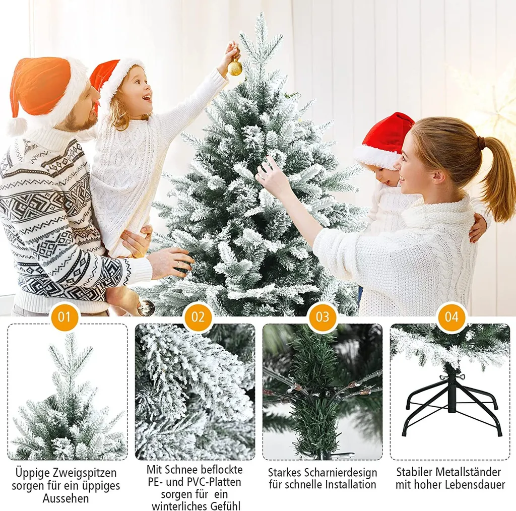 COSTWAY 180cm Künstlicher Weihnachtsbaum Mit Schnee, Tannenbaum Mit Metallständer, Christbaum 1870 PVC&PE Zweigen, Kunstbaum Weihnachten Klappsystem Ideal Für Zuhause, Büro, Geschäfte 4 COSTWAY 180cm Künstlicher Weihnachtsbaum Mit Schnee, Tannenbaum Mit Metallständer, Christbaum 1870 PVC&PE Zweigen, Kunstbaum Weihnachten Klappsystem Ideal Für Zuhause, Büro, Geschäfte – Bild 4