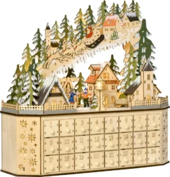 HOMCOM Adventskalender Zum Befüllen 24 Schubladen Fächer Weihnachtskalender Mit LED-Lichtern Adventskalenderbox Weihnachtsdekoration DIY MDF-Platte Naturholz 45 X 13 X 43 Cm