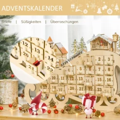 HOMCOM Adventskalender Zum Befüllen 24 Schubladen Fächer Weihnachtskalender Mit LED-Lichtern Schlitten-Form Adventskalenderbox Weihnachtsdekoration DIY Sperrholz-Platte Naturholz 45 X 10 X 31 Cm -Künstliche Weihnachtsbäume das Geschäft 7089a20a89f68b2d44687c1aa25845fe