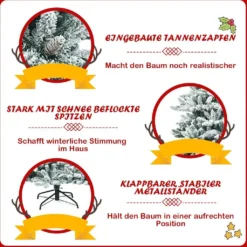 COSTWAY 210cm Künstlicher Bleistift Weihnachtsbaum Mit Kiefernzapfen, Schneebedeckter Tannenbaum Mit Metallständer, Christbaum 1108 Spitzen PVC Nadeln, Kunstbaum Weihnachten Klappsystem -Künstliche Weihnachtsbäume das Geschäft 71a0252cc573d49147234485d5e685f1