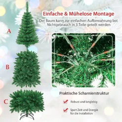 COSTWAY 200cm Bleistift Weihnachtsbaum Mit Mehrfarbigen LED-Leuchten, Künstlicher Tannenbaum Mit Klappsystem Und Metallständer, Christbaum PVC Nadeln, Kunstbaum Weihnachten Grün -Künstliche Weihnachtsbäume das Geschäft 7a25d695205888ef1bc90f61ba7f8b77
