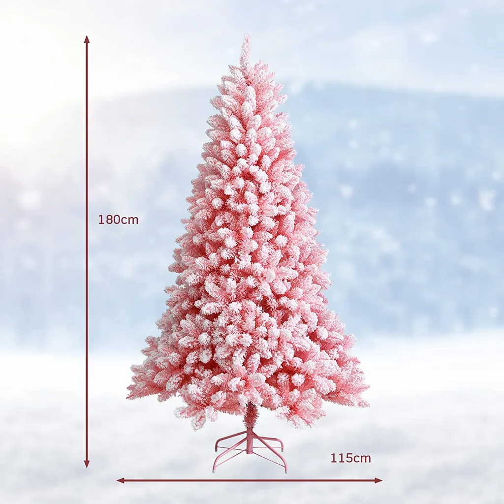 COSTWAY 180cm Verschneiter Weihnachtsbaum Rosa, Künstlicher Weihnachtsbaum Mit 920 Zweigen, Metallständer, Kiefernbaum Für Zuhause, Büro, Einkaufszentrum 5 COSTWAY 180cm Verschneiter Weihnachtsbaum Rosa, Künstlicher Weihnachtsbaum Mit 920 Zweigen, Metallständer, Kiefernbaum Für Zuhause, Büro, Einkaufszentrum – Bild 5