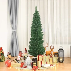 COSTWAY 150cm Bleistift Weihnachtsbaum, Künstlicher Tannenbaum Mit Metallständer, Christbaum PVC Nadeln, Kunstbaum Weihnachten Ideal Für Zuhause, Büro, Geschäfte Und Hotels, Grün