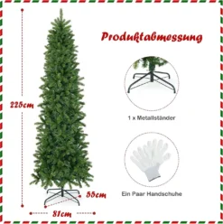 COSTWAY 225 Cm Künstlicher Weihnachtsbaum Bleistift, LED Beleuchteter Tannenbaum, Christbaum Für Weihnachten, Grün -Künstliche Weihnachtsbäume das Geschäft 7e7775e60dc00bab6d642132f084b0be