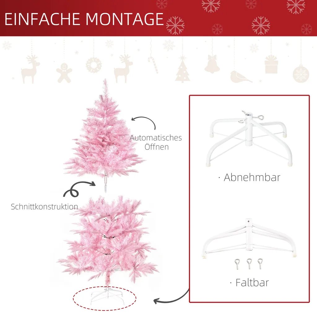 HOMCOM Künstlicher Weihnachtsbaum 1,5 M Christbaum Mit Abnehmbarer Und Faltbarer Basis Tannenbaum Einfacher Aufbau 576 Äste Flammhemmend Automatisch PVC Rosa Ø75 X 150 Cm 5 HOMCOM Künstlicher Weihnachtsbaum 1,5 M Christbaum Mit Abnehmbarer Und Faltbarer Basis Tannenbaum Einfacher Aufbau 576 Äste Flammhemmend Automatisch PVC Rosa Ø75 X 150 Cm – Bild 5