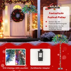 COSTWAY 180 Cm Künstliche Palme Beleuchtet, Kunstbaum Mit 210 Vierfarbigen LED-Leuchten, Weihnachtspalme Mit 64 PVC-Spitzen & Metallständer, Lichterbaum Für Weihnachten Karneval, Zuhause Und Büro -Künstliche Weihnachtsbäume das Geschäft 871b3a51bf5afca4ea8927066549b582