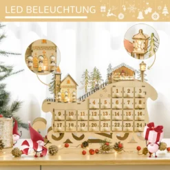HOMCOM Adventskalender Zum Befüllen 24 Schubladen Fächer Weihnachtskalender Mit LED-Lichtern Schlitten-Form Adventskalenderbox Weihnachtsdekoration DIY Sperrholz-Platte Naturholz 45 X 10 X 31 Cm -Künstliche Weihnachtsbäume das Geschäft 89edacd1487410d1dd2b9dd959565e61