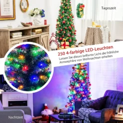 COSTWAY 200cm Bleistift Weihnachtsbaum Mit Mehrfarbigen LED-Leuchten, Künstlicher Tannenbaum Mit Klappsystem Und Metallständer, Christbaum PVC Nadeln, Kunstbaum Weihnachten Grün -Künstliche Weihnachtsbäume das Geschäft 93c6a8477c4fc8f4954f7825521a9000