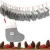 JEMIDI Adventskalender Kette - 24 Stoffsäckchen Zum Befüllen - Weihnachtskalender Kette Mit Beschrifteten Filzstiefelchen Zum Aufhängen - Grau