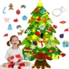 Filz Weihnachtsbaum,DIY Weihnachtsbaum 3.2ft DIY Weihnachten Set Hängend Nachbildung Für Kinder Weihnachten Geschenk Mit 50 LED Lichter, 32PCS Verzierung LED Weihnachtsbaum DIY