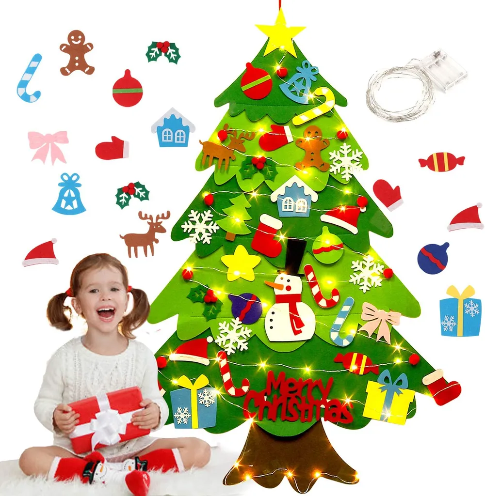 Filz Weihnachtsbaum,DIY Weihnachtsbaum 3.2ft DIY Weihnachten Set Hängend Nachbildung Für Kinder Weihnachten Geschenk Mit 50 LED Lichter, 32PCS Verzierung LED Weihnachtsbaum DIY 1 Filz Weihnachtsbaum,DIY Weihnachtsbaum 3.2ft DIY Weihnachten Set Hängend Nachbildung Für Kinder Weihnachten Geschenk Mit 50 LED Lichter, 32PCS Verzierung LED Weihnachtsbaum DIY