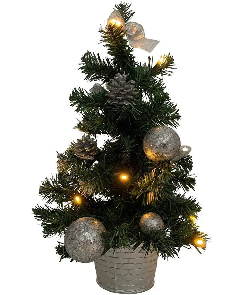 Geschmückter Weihnachtsbaum Beleuchtet 20cm Silber - Weihnachtsbaum Mit Lichterkette Schleifen Christbaumkugeln 4 Geschmückter Weihnachtsbaum Beleuchtet 20cm Silber - Weihnachtsbaum Mit Lichterkette Schleifen Christbaumkugeln – Bild 4