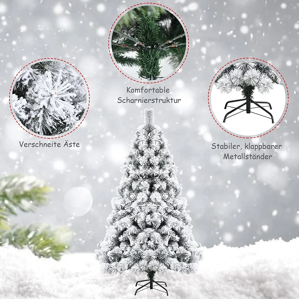 COSTWAY 180cm Künstlicher Weihnachtsbaum Mit Schnee, Verschneiter Christbaum 568 PVC-Zweigen Mit Metallständer, Schneebedeckter Tannenbaum Weiß 4 COSTWAY 180cm Künstlicher Weihnachtsbaum Mit Schnee, Verschneiter Christbaum 568 PVC-Zweigen Mit Metallständer, Schneebedeckter Tannenbaum Weiß – Bild 4