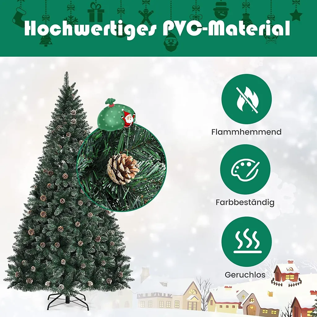 COSTWAY 180cm Künstlicher Weihnachtsbaum, Vordekorierter Verschneiter Tannenbaum Mit Metallständer, Christbaum Kunstbaum Weihnachten Für Zuhause, Büro 3 COSTWAY 180cm Künstlicher Weihnachtsbaum, Vordekorierter Verschneiter Tannenbaum Mit Metallständer, Christbaum Kunstbaum Weihnachten Für Zuhause, Büro – Bild 3