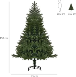 HOMCOM Künstlicher Weihnachtsbaum 1,5 M Christbaum Tannenbaum PVC PE Metall Grün Ø75 X 150 Cm -Künstliche Weihnachtsbäume das Geschäft 9eab12edd3508984b014407d1447ffdc