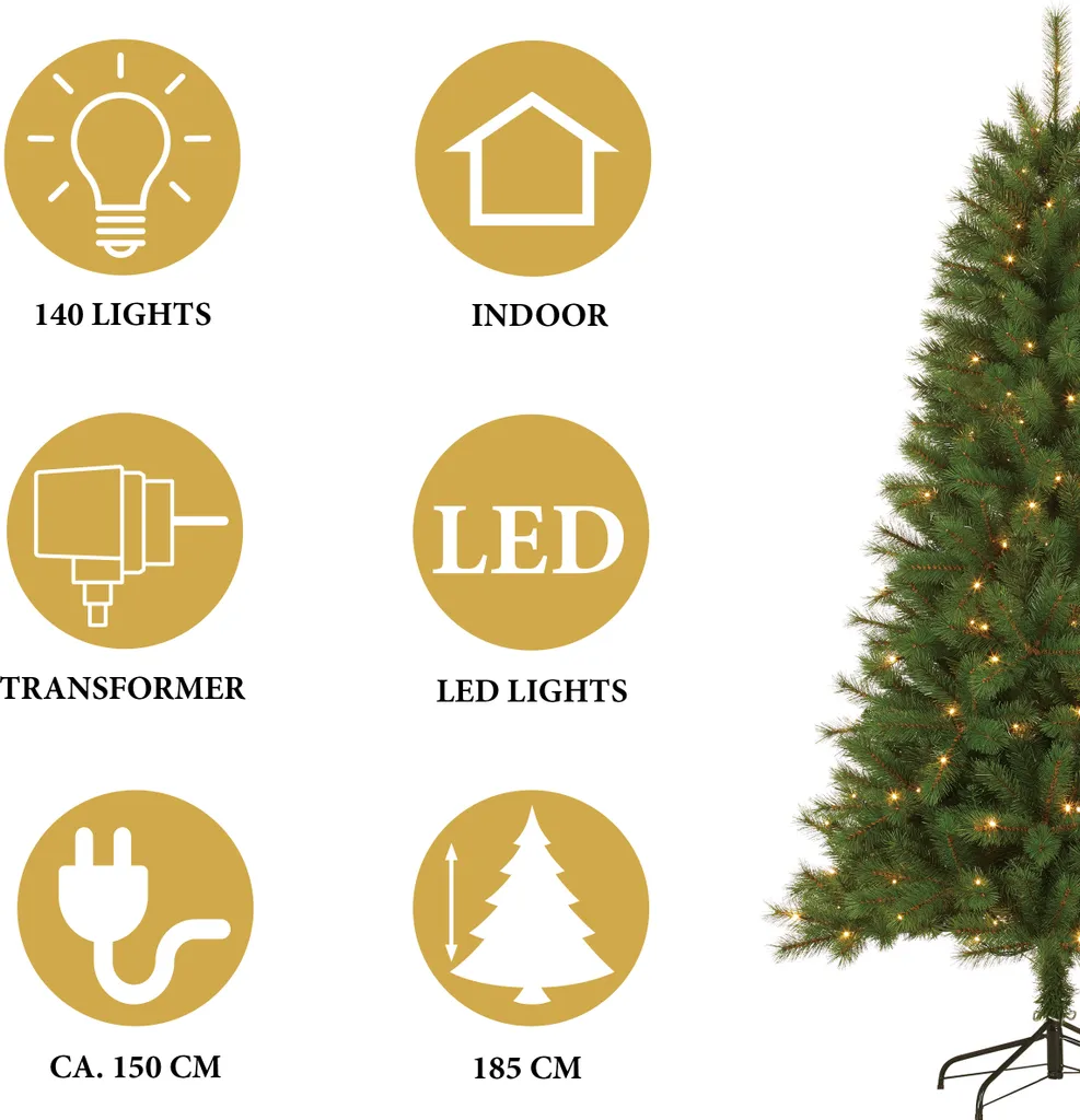 Giftsome Weihnachtsbaum - Künstlicher Weihnachtsbaum Mit LED-Beleuchtung - Klappbare Äste - Warmweißes Licht - 185 CM - Grün 2 Giftsome Weihnachtsbaum - Künstlicher Weihnachtsbaum Mit LED-Beleuchtung - Klappbare Äste - Warmweißes Licht - 185 CM - Grün – Bild 2