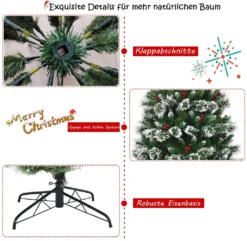COSTWAY 210cm Künstlicher Weihnachtsbaum Mit Roten Beeren Und Kiefernzapfen, Schneebedeckter Tannenbaum Mit Metallständer, Christbaum PVC Nadeln, Kunstbaum Weihnachten Klappsystem -Künstliche Weihnachtsbäume das Geschäft ac460b973c78efee0b36b5bc522d3b06