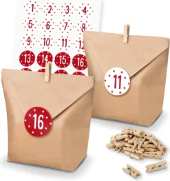 Itenga SET Adventskalender 24x Tüten + Klammern + Zahlensticker (Z39)