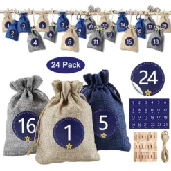 Adventskalender Zum Befüllen 24 Geschenktüten + 24 Aufkleber Stoffbeutel DIY