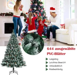 COSTWAY 180cm Künstlicher Weihnachtsbaum, Verschneiter Tannenbaum Mit 644 Tannenzapfen, Roten Beeren & Klappbarem Metallständer, Scharnier-Baum Christbaum Für Zuhause, Büro -Künstliche Weihnachtsbäume das Geschäft b5f5c5d9d1f6e2839412438512200e96