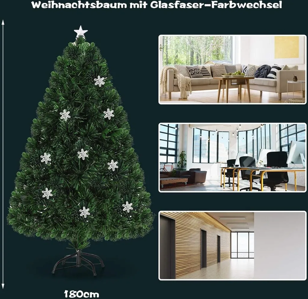 COSTWAY 180 Cm LED Weihnachtsbaum Beleuchtet Mit Glasfaser-Farbwechsel Künstlicher Tannenbaum Grün 4 COSTWAY 180 Cm LED Weihnachtsbaum Beleuchtet Mit Glasfaser-Farbwechsel Künstlicher Tannenbaum Grün – Bild 4