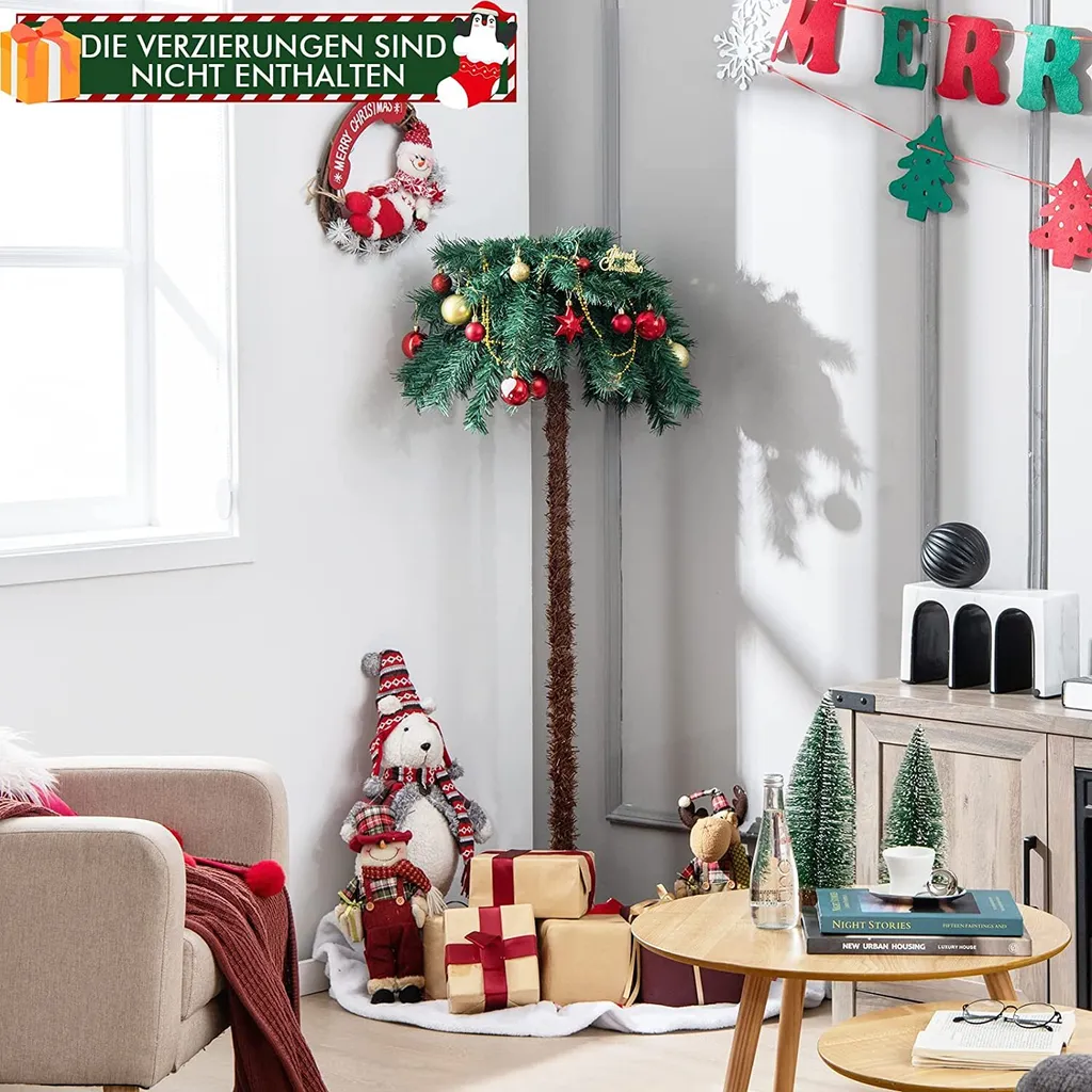 COSTWAY 150 Cm Künstliche Palme Beleuchtet, Kunstbaum Mit 150 LED-Lichtern In Warmweiß, LED Baum Mit 63 Spitzen & Metallständer, Lichterbaum Für Weihnachten & Terrasse, Innen- Und Außendekoration 1 COSTWAY 150 Cm Künstliche Palme Beleuchtet, Kunstbaum Mit 150 LED-Lichtern In Warmweiß, LED Baum Mit 63 Spitzen & Metallständer, Lichterbaum Für Weihnachten & Terrasse, Innen- Und Außendekoration