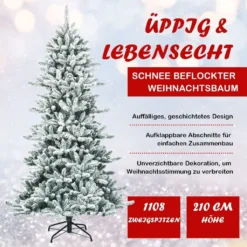 COSTWAY 210cm Künstlicher Bleistift Weihnachtsbaum Mit Kiefernzapfen, Schneebedeckter Tannenbaum Mit Metallständer, Christbaum 1108 Spitzen PVC Nadeln, Kunstbaum Weihnachten Klappsystem -Künstliche Weihnachtsbäume das Geschäft bd72608edf8b8d2e7e1688a54bf4c1e6