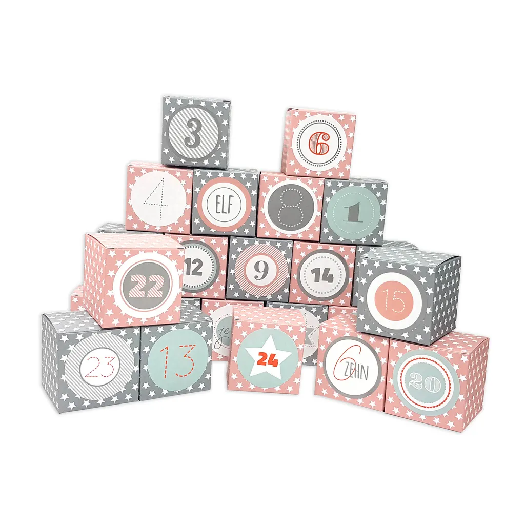 DIY Adventskalender Vorfreude Zum Befüllen,Faltschachteln 12x Rosa,weiße Sterne,12x Grau,weiße Sterne 7x7x7cm (gefaltet), XL Ziffern Pastell/Weihnachten,Aufkleber,Würfelbox,Faltverpackung,Schachteln 1 DIY Adventskalender Vorfreude Zum Befüllen,Faltschachteln 12x Rosa,weiße Sterne,12x Grau,weiße Sterne 7x7x7cm (gefaltet), XL Ziffern Pastell/Weihnachten,Aufkleber,Würfelbox,Faltverpackung,Schachteln
