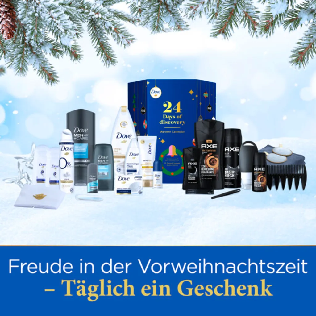 Mixed AXE & Dove Adventskalender Als Geschenkset Für Sie Und Ihn Mit Vielen Beauty-Überraschungen (z.B. Duschgel, Shampoo Oder Beauty-Reisezubehör) Für 24 Tage, 1 Stück 2 Mixed AXE & Dove Adventskalender Als Geschenkset Für Sie Und Ihn Mit Vielen Beauty-Überraschungen (z.B. Duschgel, Shampoo Oder Beauty-Reisezubehör) Für 24 Tage, 1 Stück – Bild 2
