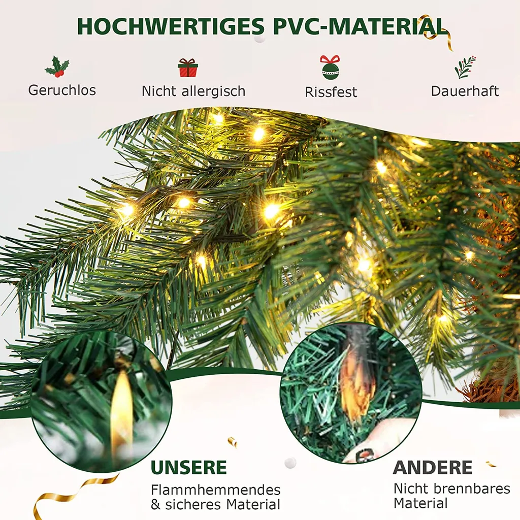 COSTWAY 150 Cm Künstliche Palme Beleuchtet, Kunstbaum Mit 150 LED-Lichtern In Warmweiß, LED Baum Mit 63 Spitzen & Metallständer, Lichterbaum Für Weihnachten & Terrasse, Innen- Und Außendekoration 4 COSTWAY 150 Cm Künstliche Palme Beleuchtet, Kunstbaum Mit 150 LED-Lichtern In Warmweiß, LED Baum Mit 63 Spitzen & Metallständer, Lichterbaum Für Weihnachten & Terrasse, Innen- Und Außendekoration – Bild 4