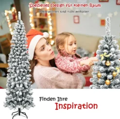 COSTWAY 225cm Bleistift Weihnachtsbaum Mit Schnee, Künstlicher Tannenbaum Mit Metallständer, Christbaum PVC Nadeln, Kunstbaum Weihnachten Klappsystem Grün -Künstliche Weihnachtsbäume das Geschäft cc0d4f7602213d050610e78d8f03e46e