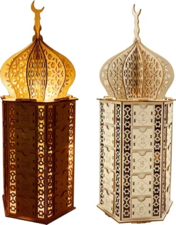 Ramadan Kalender Lampe, Eid Mubarak Adventskalender Mondsternlampe, Muslimische Countdown Kalender Aus Holz Mit 30 Schubladen, Mubarak Kalendertischdekoration Mit LED-Beleuchtung