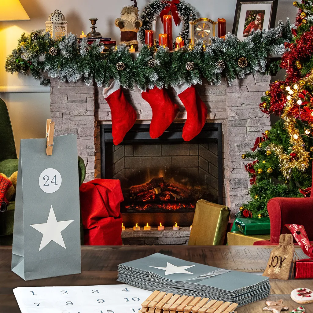 Adventskalender Zum Befüllen Stern 24 Papiertüten Aufkleber Zahlen Bastelset 72tlg. Wäscheklammern 7 Adventskalender Zum Befüllen Stern 24 Papiertüten Aufkleber Zahlen Bastelset 72tlg. Wäscheklammern – Bild 7