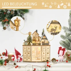 HOMCOM Weihnachts-Adventskalender Mit 24 Zugkästen Weihnachtskalender Mit LED-Lichtern Adventskalenderbox Sperrholz-Platte Naturholz 25 X 20 X 29 Cm -Künstliche Weihnachtsbäume das Geschäft d072dbf7fd233a26bde74c9cf57c9be9
