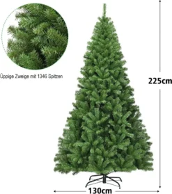 COSTWAY 225cm Künstlicher Weihnachtsbaum, Tannenbaum Mit Klappsystem, Christbaum 1346 Spitzen PVC Nadeln, Kunstbaum Weihnachten Metallständer, Grün -Künstliche Weihnachtsbäume das Geschäft d1ca42f7e614ee779a55d532a4e49c0b