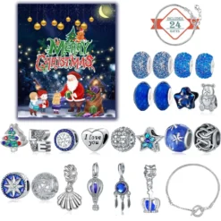 Adventskalender 2022, Kinderschmuck Mit 22 Charms Und 2 Armbändern Weihnachtskalender Für Jungen, Mädchen, Kinder, Weihnachten Advent Calendar Weihnachtsgeschenk Blau