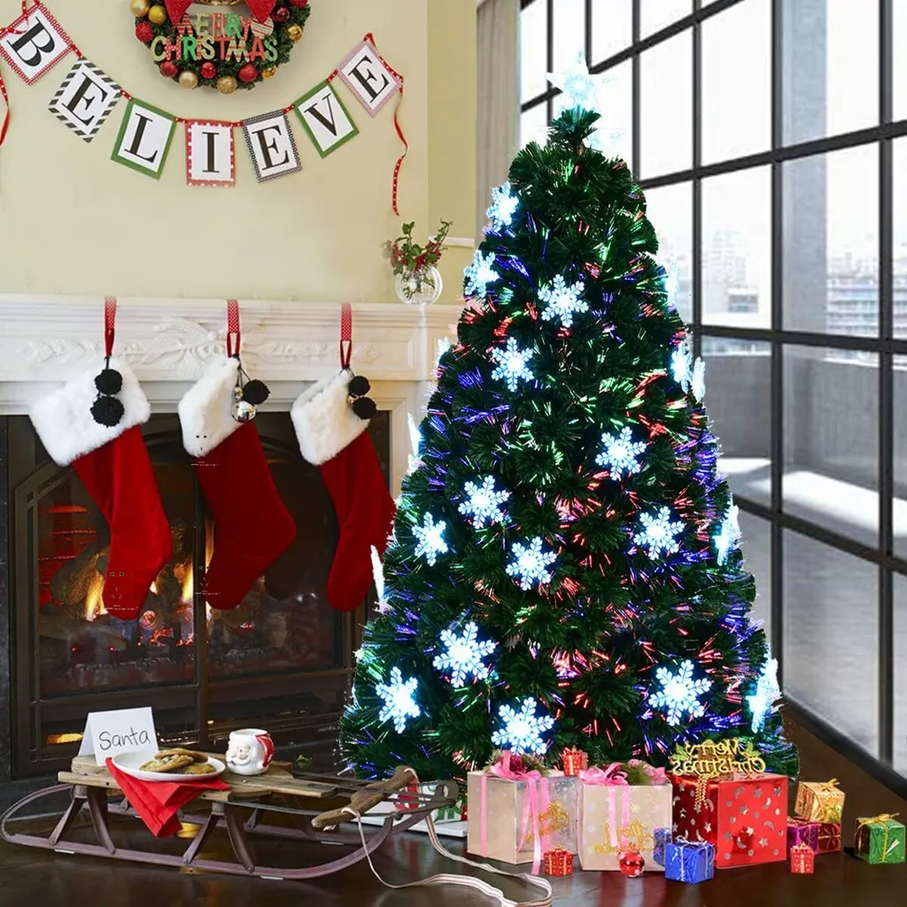 COSTWAY 180 Cm LED Weihnachtsbaum Beleuchtet Mit Glasfaser-Farbwechsel Künstlicher Tannenbaum Grün 2 COSTWAY 180 Cm LED Weihnachtsbaum Beleuchtet Mit Glasfaser-Farbwechsel Künstlicher Tannenbaum Grün – Bild 2