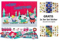 Trendhaus Undercover PIHP8024 Adventskalender Für Mädchen Jungs Mit 24 Schrein Überraschungen, Niedliches Peppa Pig Motiv, Ca. 45 X 32 X 3 Cm + GRATIS 3er Set Sticker