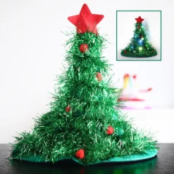 Weihnachtsmützen Baum Mit LED Bunte Lichter Pompons Weihnachten Kostüm Für Erwachsene Kinder Grün