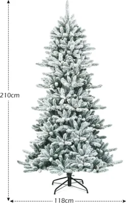 COSTWAY 210cm Künstlicher Bleistift Weihnachtsbaum Mit Kiefernzapfen, Schneebedeckter Tannenbaum Mit Metallständer, Christbaum 1108 Spitzen PVC Nadeln, Kunstbaum Weihnachten Klappsystem -Künstliche Weihnachtsbäume das Geschäft dcedb69463a737463d99255399fe9dcf
