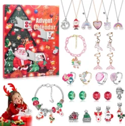 Schmuck Adventskalender 2022 Kinder, Einhorn Weihnachtskalender Kit, 24 Tage Mit Halskette Ringe Ohrringe Armband DIY Countdown Kalender Überraschungen Weihnachten Geschenk Für Mädchen Ab 5 Jahre