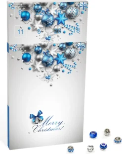 VALIOSA Merry Christmas Mode-Schmuck Adventskalender Mit Halskette, Armband + 22 Individuelle Perlen-Anhänger Aus Glas & Metall, Geschenkidee Für Mädchen, Blau, 24-teilig (1 Set)