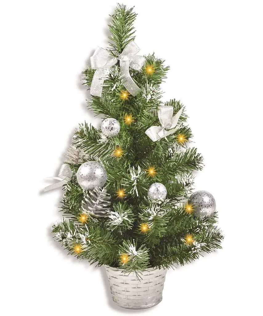 Geschmückter Weihnachtsbaum Beleuchtet 20cm Silber - Weihnachtsbaum Mit Lichterkette Schleifen Christbaumkugeln 2 Geschmückter Weihnachtsbaum Beleuchtet 20cm Silber - Weihnachtsbaum Mit Lichterkette Schleifen Christbaumkugeln – Bild 2