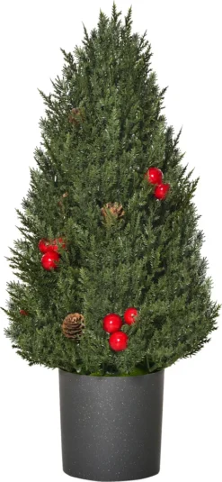 HOMCOM Weihnachtsbaum 50 Cm Christbaum Zypressen-Weihnachtsbaum Mit 7 Roten Beeren Und 6 Tannenzapfen Kunsttanne 170 Zweige Für Tisch Und Schreibtisch PVC PE Grün Ø27 X 47 Cm