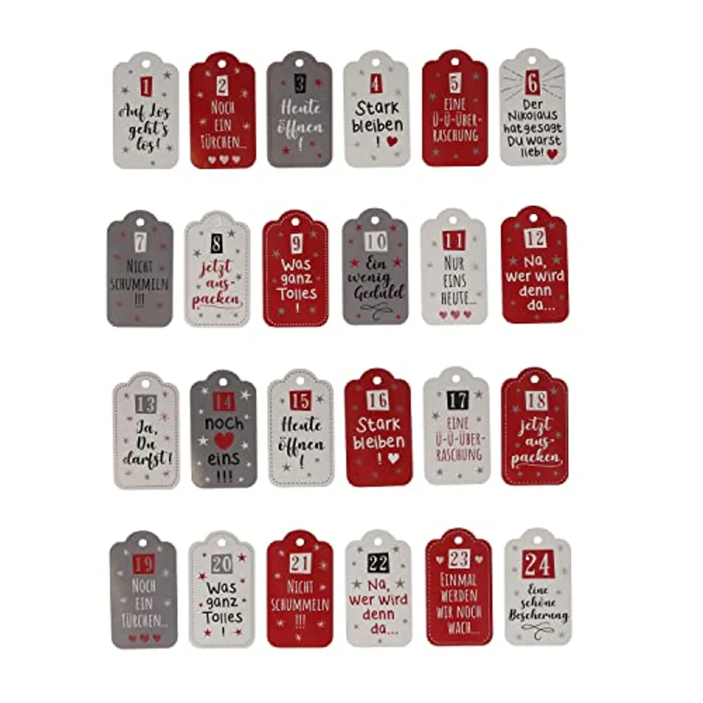 Anhänger Adventskalender Sprüche, DIY, 24tlg, 4,5x8cm 1 Anhänger Adventskalender Sprüche, DIY, 24tlg, 4,5x8cm