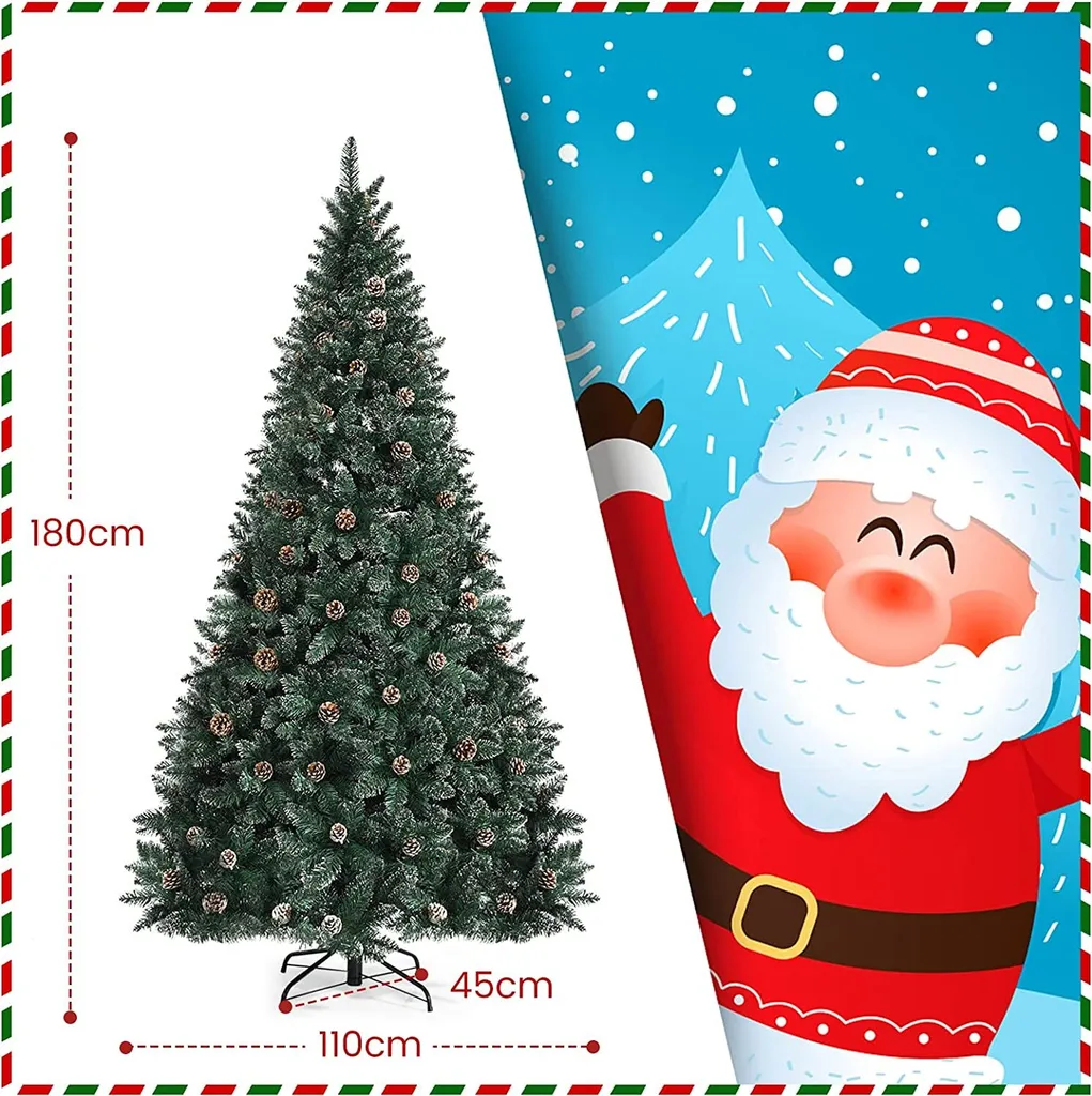 COSTWAY 180cm Künstlicher Weihnachtsbaum, Vordekorierter Verschneiter Tannenbaum Mit Metallständer, Christbaum Kunstbaum Weihnachten Für Zuhause, Büro 5 COSTWAY 180cm Künstlicher Weihnachtsbaum, Vordekorierter Verschneiter Tannenbaum Mit Metallständer, Christbaum Kunstbaum Weihnachten Für Zuhause, Büro – Bild 5